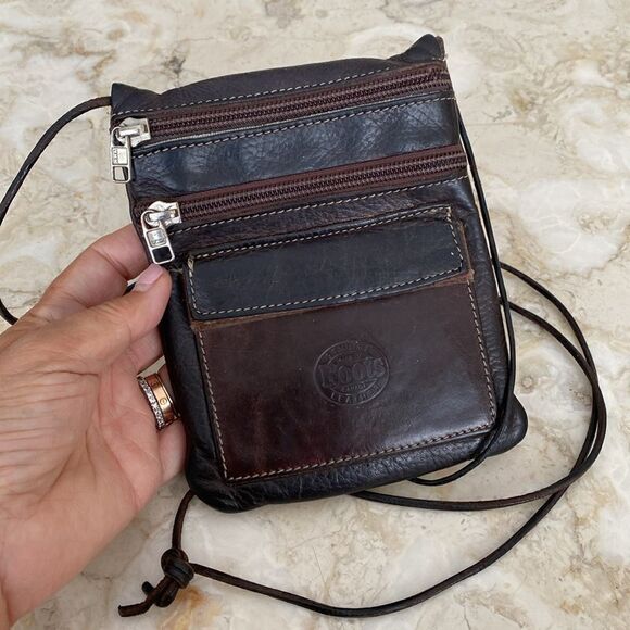 Roots Handbags - Vintage Roots Hanging Pouch Tribe Leather Crossbody Bag Brown